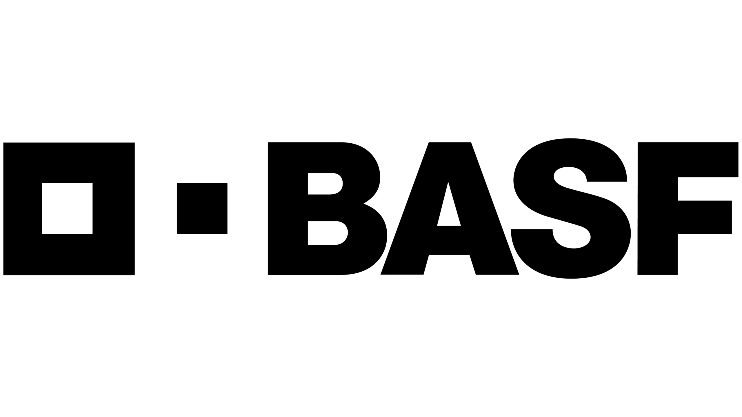 BASF company logo in black with geometric square symbol and bold sans-serif lettering