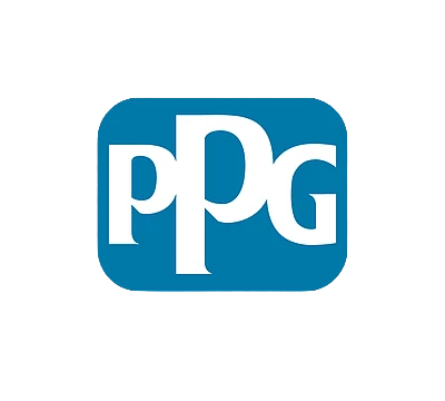 PPG white logo on teal blue rounded square background